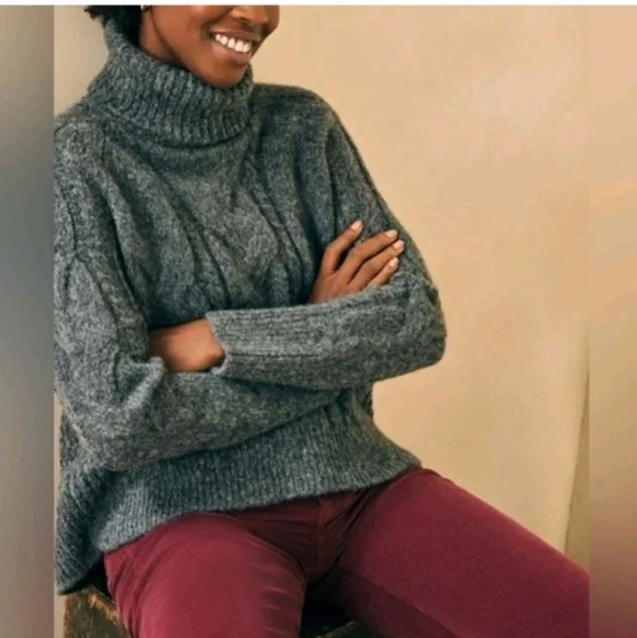 Faherty Frost Cable Stitch Turtleneck Sweater XS Charcoal Gray - Picture 2 of 15